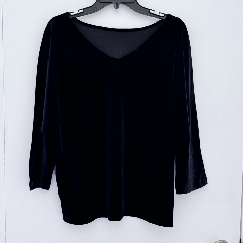 UNBRANDED Blouse Womens L Black Velvet V-Neck Dolman 3/4 Sleeve Career Fairy